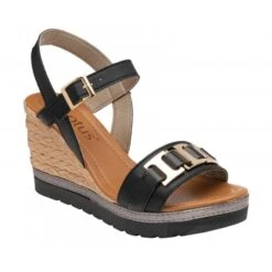 Black Carina Open-Toe Wedge Sandals | Lotus
