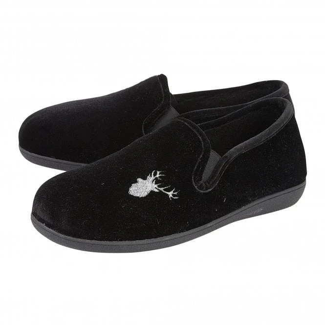 Black Clarence Velour Slippers | Lotus 2 Black Clarence Velour Slippers | Lotus - Image 2