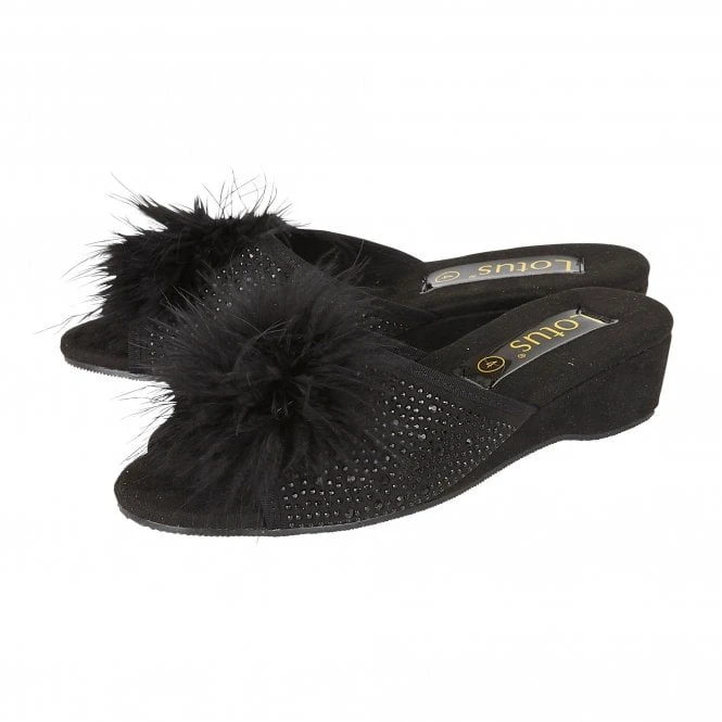 Black & Diamante Allure Slippers | Lotus 2 Black & Diamante Allure Slippers | Lotus - Image 2