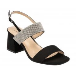 Black & Diamante Elisena Open-Toe Block Heel Sandals | Lotus