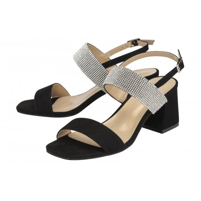 Black & Diamante Elisena Open-Toe Block Heel Sandals | Lotus 2 Black & Diamante Elisena Open-Toe Block Heel Sandals | Lotus - Image 2