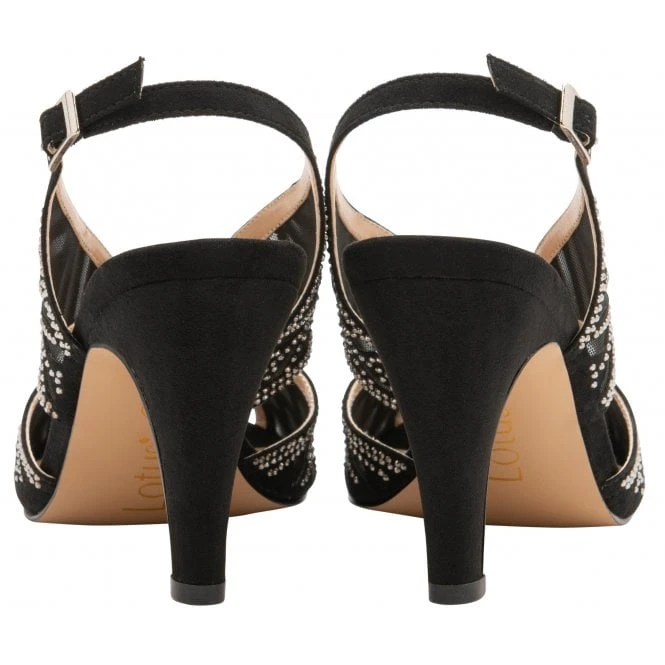 Black & Diamante Natalia Peep-Toe Sandals | Lotus 3 Black & Diamante Natalia Peep-Toe Sandals | Lotus - Image 3