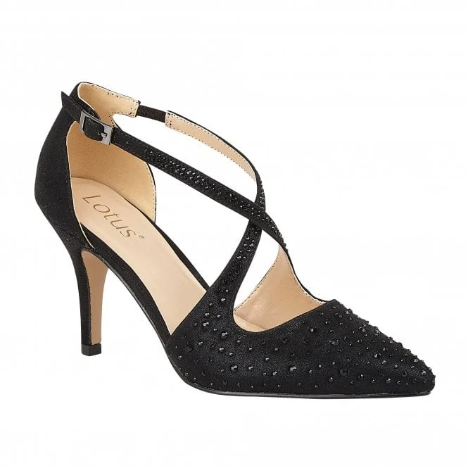 Black & Diamante Panache Court Shoes | Lotus 1 Black & Diamante Panache Court Shoes | Lotus