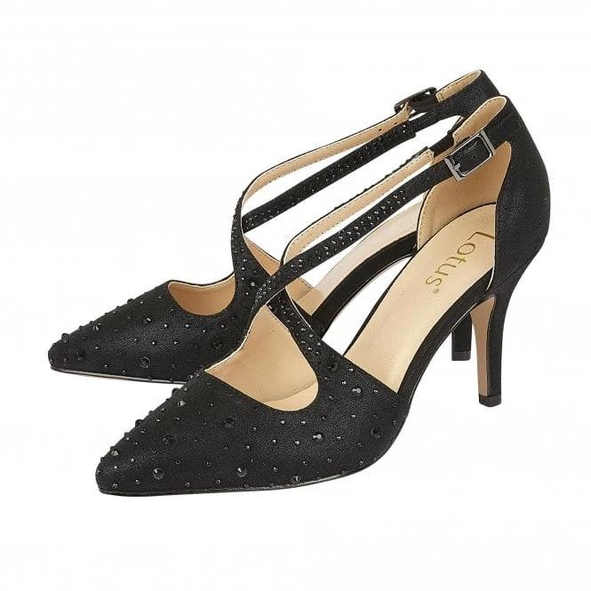 Black & Diamante Panache Court Shoes | Lotus 2 Black & Diamante Panache Court Shoes | Lotus - Image 2