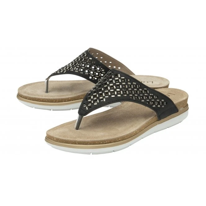 Black Ferarra Flat Toe-Post Sandals | Lotus 2 Black Ferarra Flat Toe-Post Sandals | Lotus - Image 2