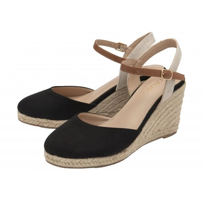 Black Katie Espadrille Wedge Shoes | Lotus 2 Black Katie Espadrille Wedge Shoes | Lotus - Image 2