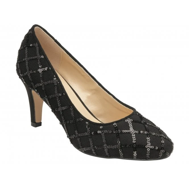 Black Lucia Patterned Court Shoes | Lotus 1 Black Lucia Patterned Court Shoes | Lotus