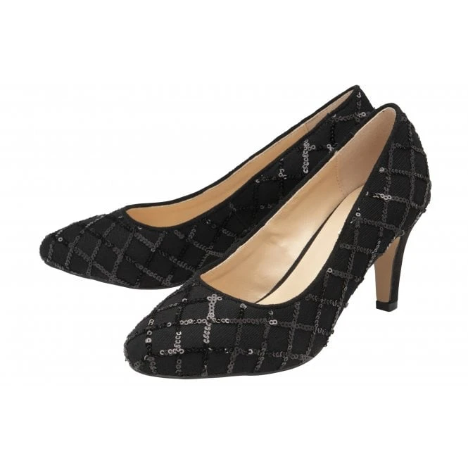 Black Lucia Patterned Court Shoes | Lotus 2 Black Lucia Patterned Court Shoes | Lotus - Image 2