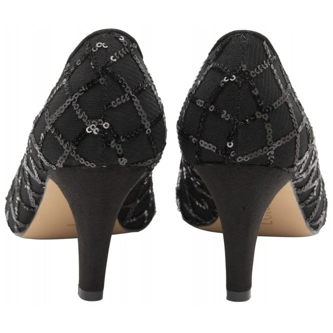 Black Lucia Patterned Court Shoes | Lotus 3 Black Lucia Patterned Court Shoes | Lotus - Image 3