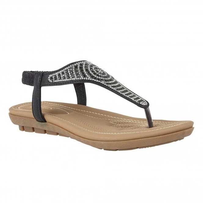 Black Orla Flat Toe-Post Sandals | Lotus 1 Black Orla Flat Toe-Post Sandals | Lotus