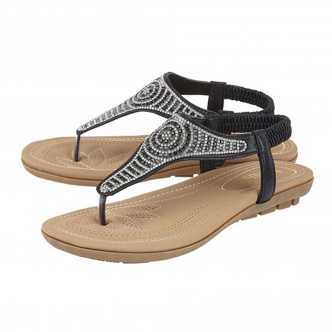 Black Orla Flat Toe-Post Sandals | Lotus 2 Black Orla Flat Toe-Post Sandals | Lotus - Image 2