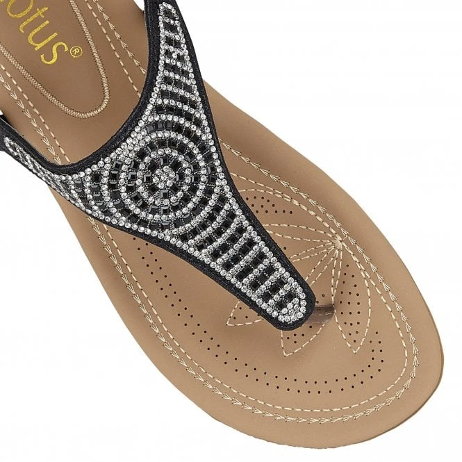 Black Orla Flat Toe-Post Sandals | Lotus 4 Black Orla Flat Toe-Post Sandals | Lotus - Image 4