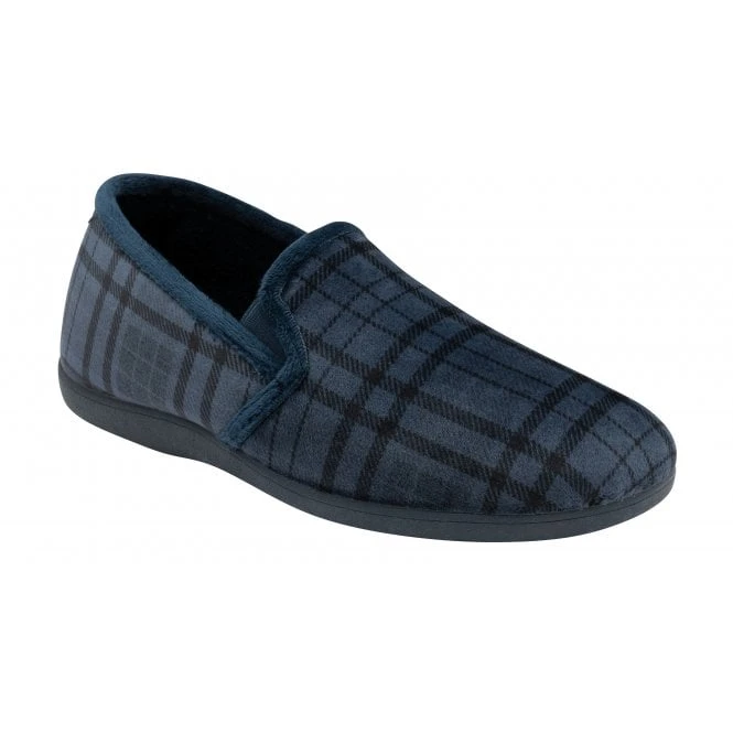 Blue Check Textile Ralf Full Shoe Slippers | Lotus 1 Blue Check Textile Ralf Full Shoe Slippers | Lotus
