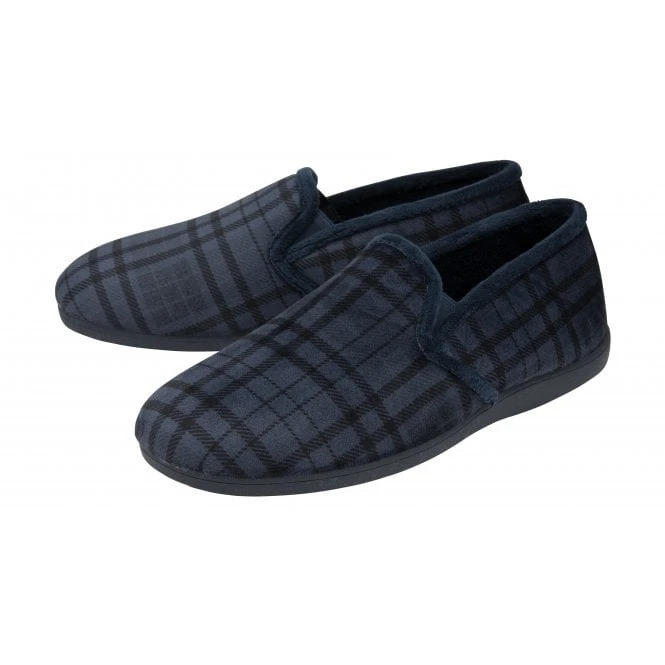 Blue Check Textile Ralf Full Shoe Slippers | Lotus 2 Blue Check Textile Ralf Full Shoe Slippers | Lotus - Image 2