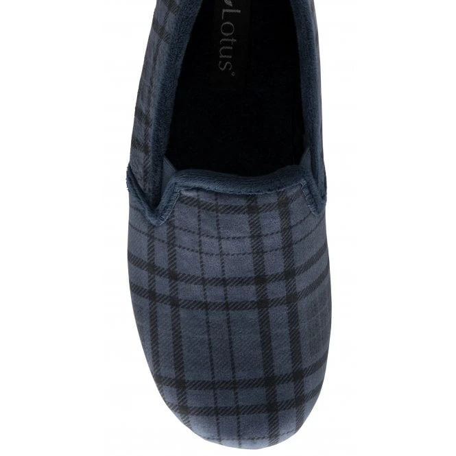 Blue Check Textile Ralf Full Shoe Slippers | Lotus 4 Blue Check Textile Ralf Full Shoe Slippers | Lotus - Image 4