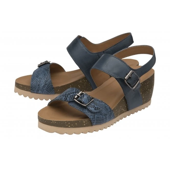 Blue & Snake-Print Leather Brynlee Open-Toe Wedge Sandals | Lotus 2 Blue & Snake-Print Leather Brynlee Open-Toe Wedge Sandals | Lotus - Image 2