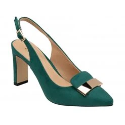 Green Microfibre Elyse Slingback Court Shoes | Lotus