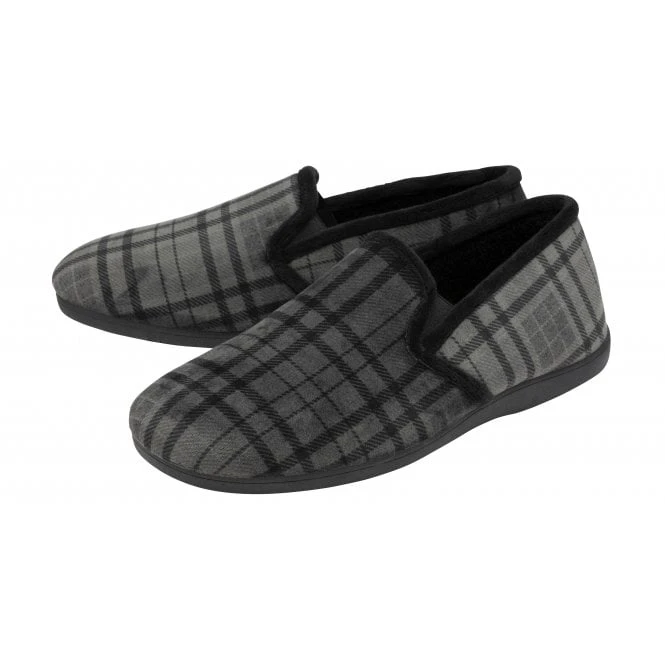 Grey Check Textile Ralf Full Shoe Slippers | Lotus 2 Grey Check Textile Ralf Full Shoe Slippers | Lotus - Image 2