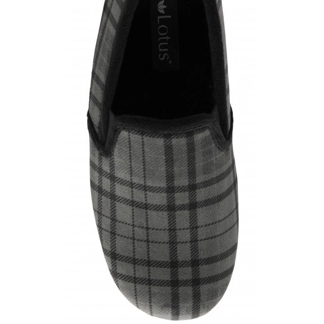 Grey Check Textile Ralf Full Shoe Slippers | Lotus 4 Grey Check Textile Ralf Full Shoe Slippers | Lotus - Image 4