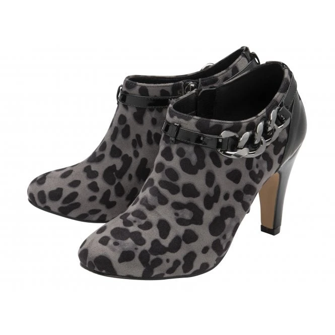 Grey & Leopard-Print Microfibre Alison Heeled Shoe-Boots | Lotus 2 Grey & Leopard-Print Microfibre Alison Heeled Shoe-Boots | Lotus - Image 2