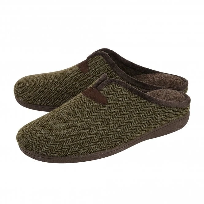 Khaki Textile Albert Slippers | Lotus 2 Khaki Textile Albert Slippers | Lotus - Image 2