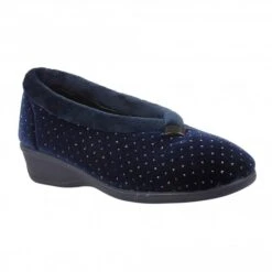 Navy Beverley Velour Slippers | Lotus