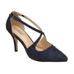 Navy & Diamante Panache Court Shoes | Lotus