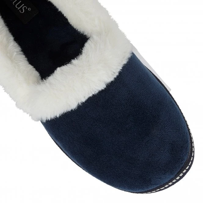 Navy Greta Textile Slippers | Lotus 4 Navy Greta Textile Slippers | Lotus - Image 4