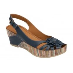 Navy Leather Caria Slingback Shoes | Lotus