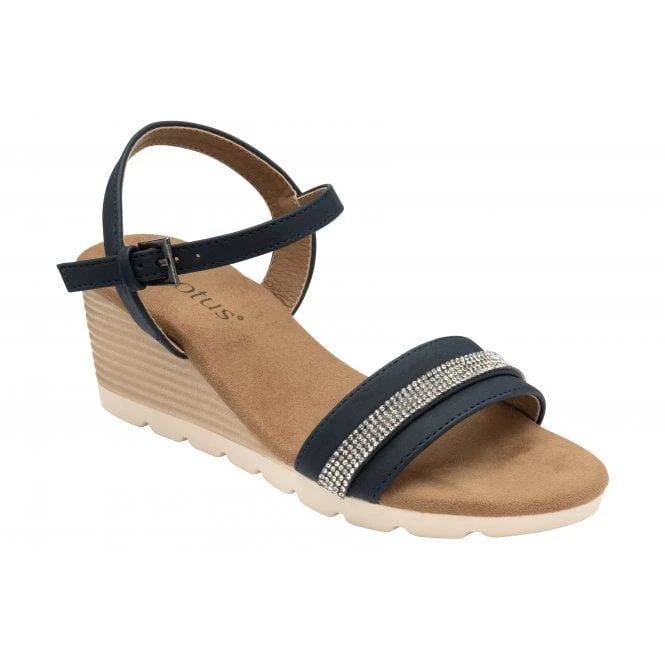 Navy Nantes Open-Toe Wedge Sandals | Lotus 1 Navy Nantes Open-Toe Wedge Sandals | Lotus