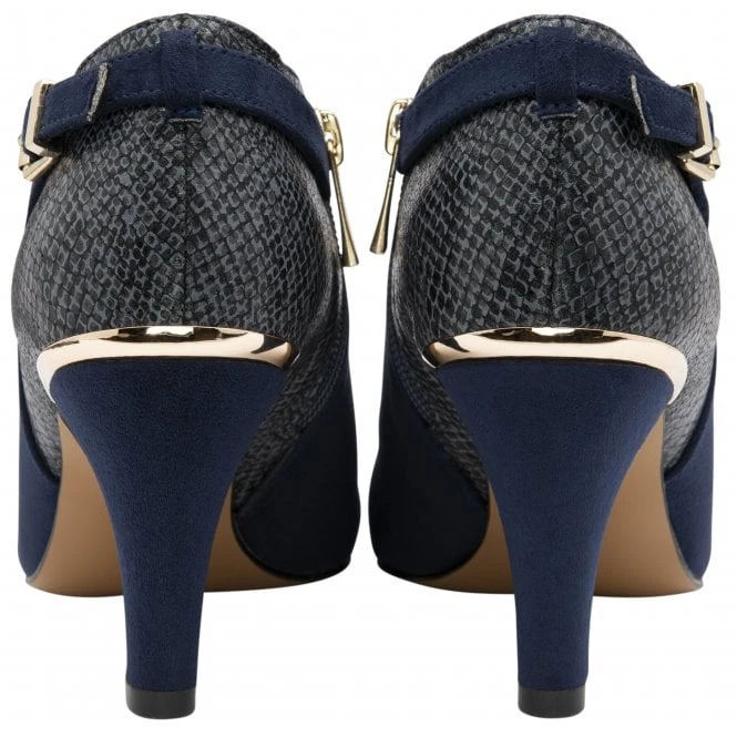 Navy & Snake-Print Ramona Heeled Shoe-Boots | Lotus 3 Navy & Snake-Print Ramona Heeled Shoe-Boots | Lotus - Image 3