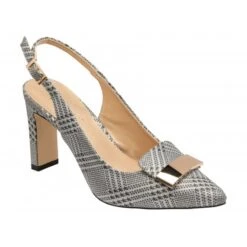 Silver Check Print Oti Slingback Court Shoes | Lotus