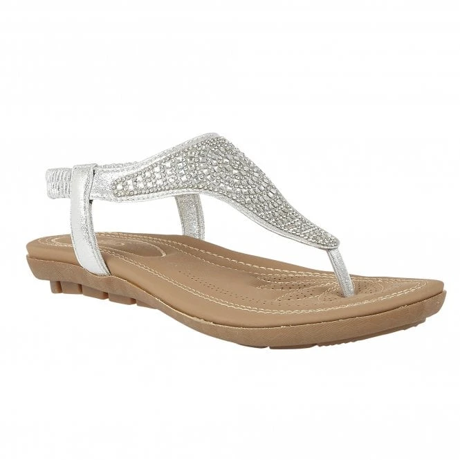 Silver Orla Flat Toe-Post Sandals | Lotus 1 Silver Orla Flat Toe-Post Sandals | Lotus