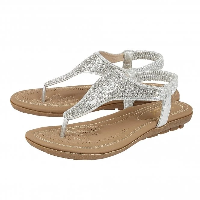 Silver Orla Flat Toe-Post Sandals | Lotus 2 Silver Orla Flat Toe-Post Sandals | Lotus - Image 2