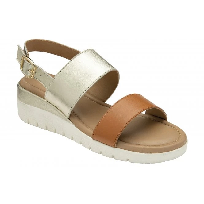 Tan & Gold Leather Madelyn Wedge Sandals | Lotus 1 Tan & Gold Leather Madelyn Wedge Sandals | Lotus