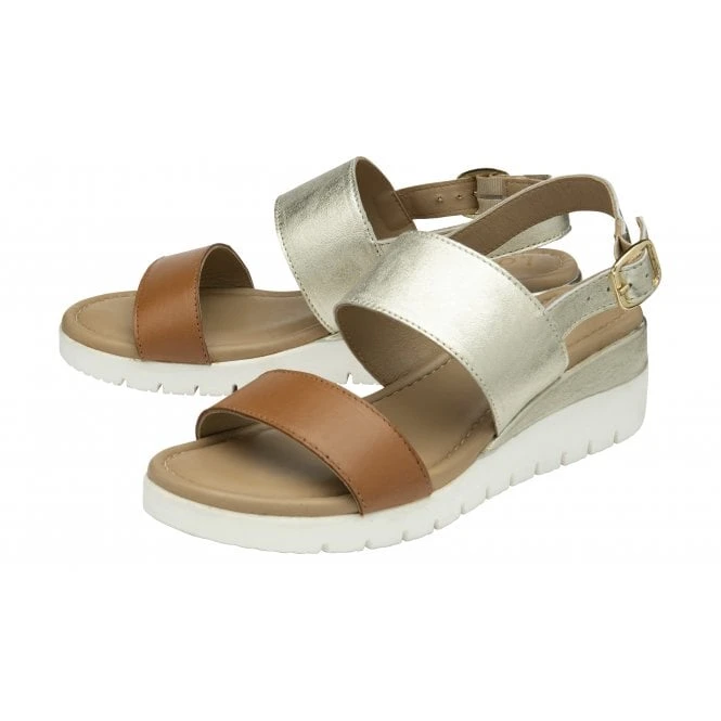 Tan & Gold Leather Madelyn Wedge Sandals | Lotus 2 Tan & Gold Leather Madelyn Wedge Sandals | Lotus - Image 2