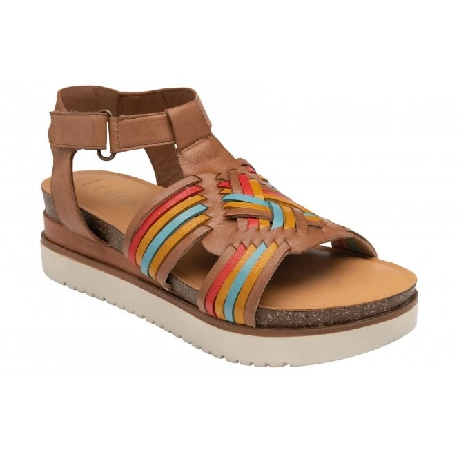 Tan Multi-Leather Cairnes Open-Toe Flatform Sandals | Lotus 1 Tan Multi-Leather Cairnes Open-Toe Flatform Sandals | Lotus