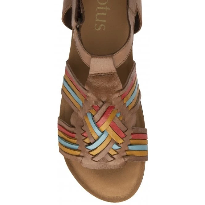 Tan Multi-Leather Cairnes Open-Toe Flatform Sandals | Lotus 4 Tan Multi-Leather Cairnes Open-Toe Flatform Sandals | Lotus - Image 4