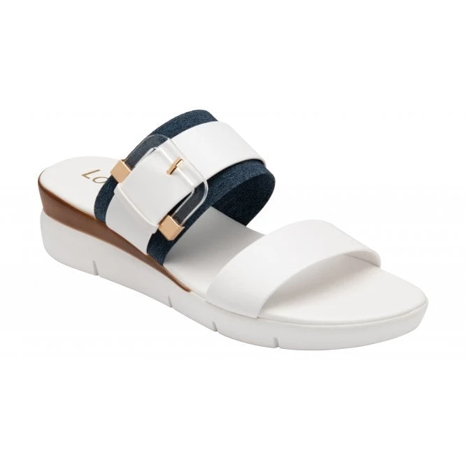 White & Denim Giovanna Mule Sandals | Lotus 1 White & Denim Giovanna Mule Sandals | Lotus