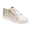 White Leather & Gold Croc-Print Sky Casual Trainers | Stressless By Lotus