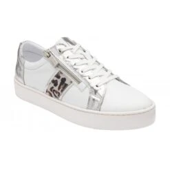 White & Leopard-Print Leather Sahara Zip-Up Trainers | Stressless By Lotus