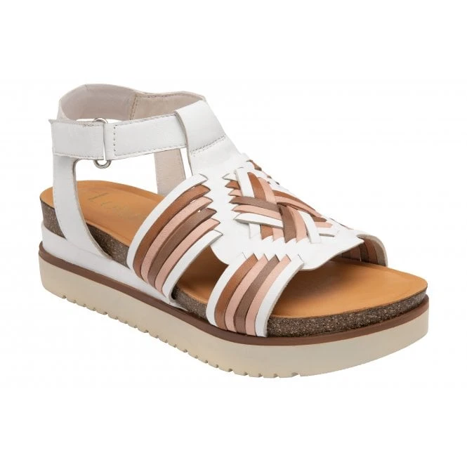 White Multi-Leather Cairnes Open-Toe Flatform Sandals | Lotus 1 White Multi-Leather Cairnes Open-Toe Flatform Sandals | Lotus