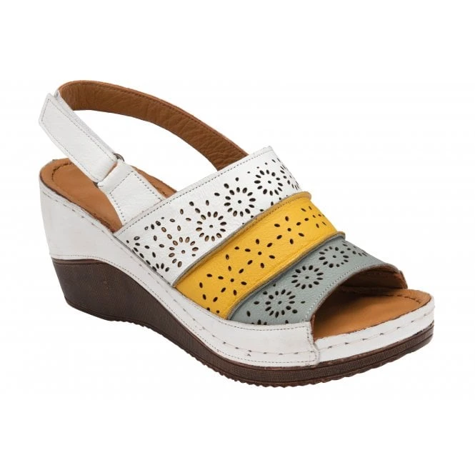 White Multi-Leather Neylan Wedge Sandals | Lotus 1 White Multi-Leather Neylan Wedge Sandals | Lotus